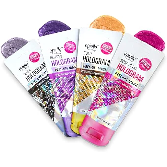 Epielle HOLOGRAM GLITTER PEEL OFF FACE MASKS | TONING & CALMING | 4 VARIETY PACK SINGLE-USE TESTERS | GIFT SET, SPA GIFT | KOREAN SKINCARE - Image 3